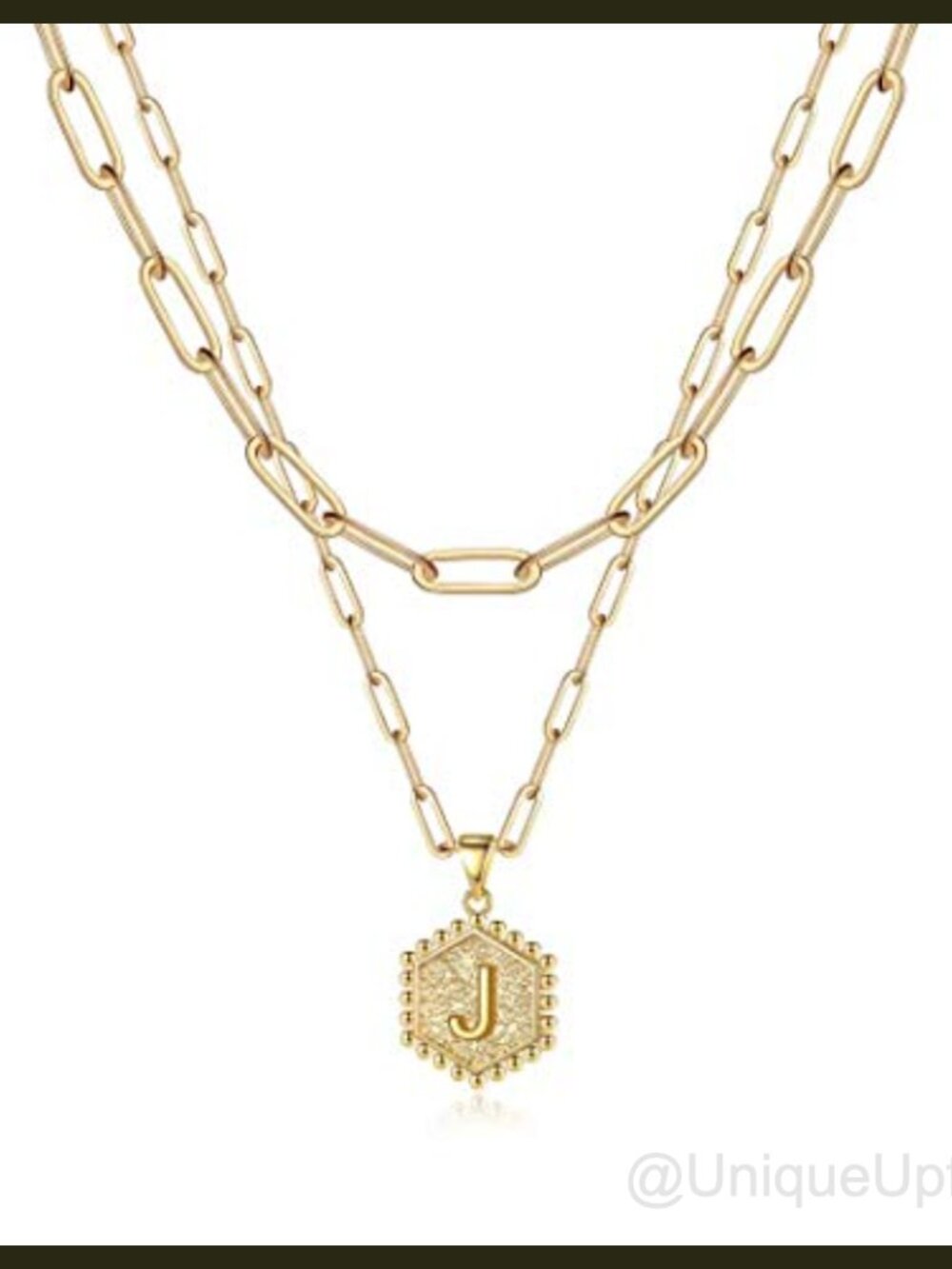14k Gold Plated Paperclip Chain Initial Necklace Set Dainty Layering